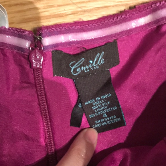 Camille La vie Fuchsia Silk Formal Evening bead overlay Colorful Bright pleated - Picture 6 of 10